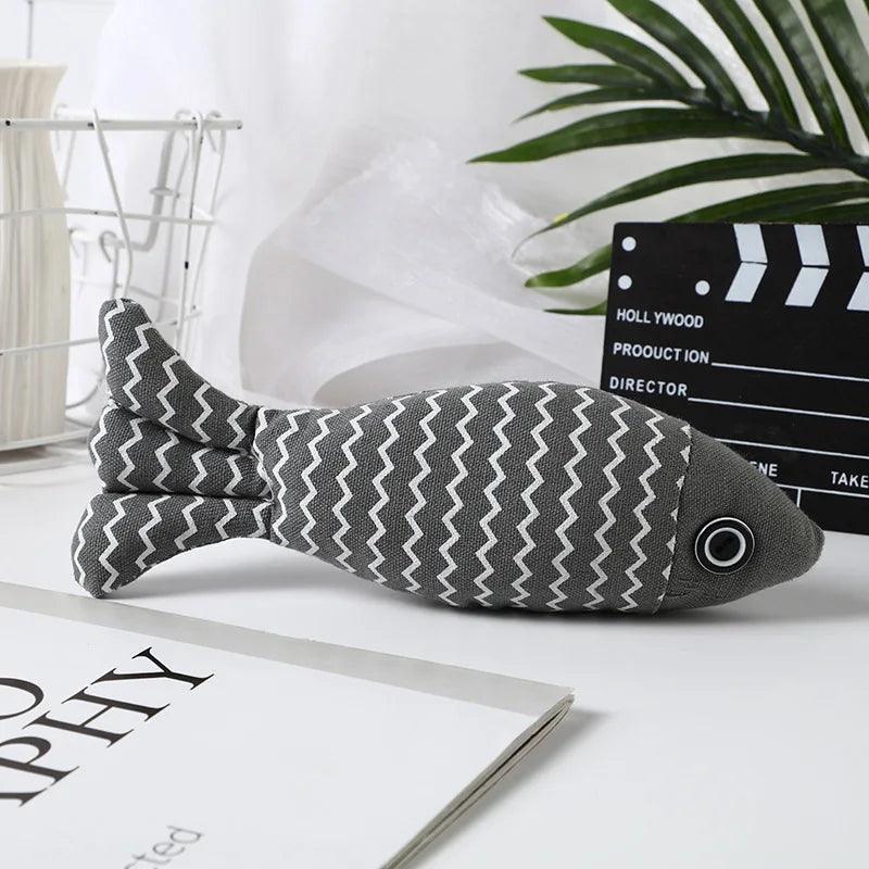 Linen Catch Fish Toy in grey