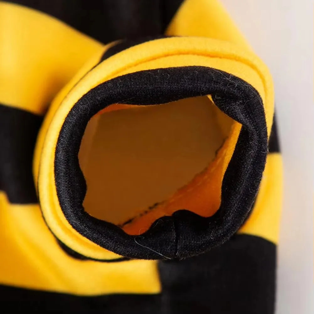 Close-up of a Cute Bee Costume for cats by KittyNook Cat Co., featuring yellow and black stripes.