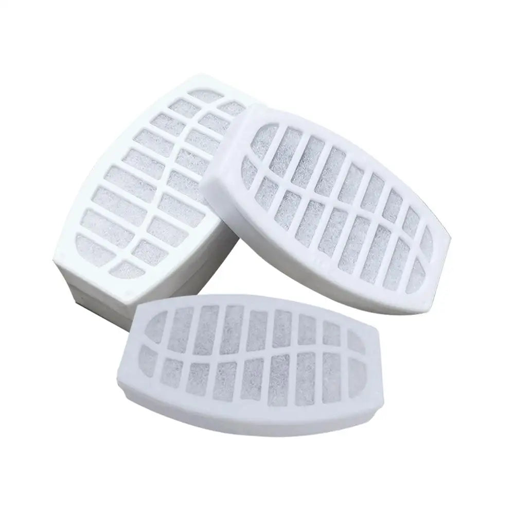 Three white KittyNook Cat Co. Activated Carbon Filters for Swan Neck Cat Fountain stacked on a white background.