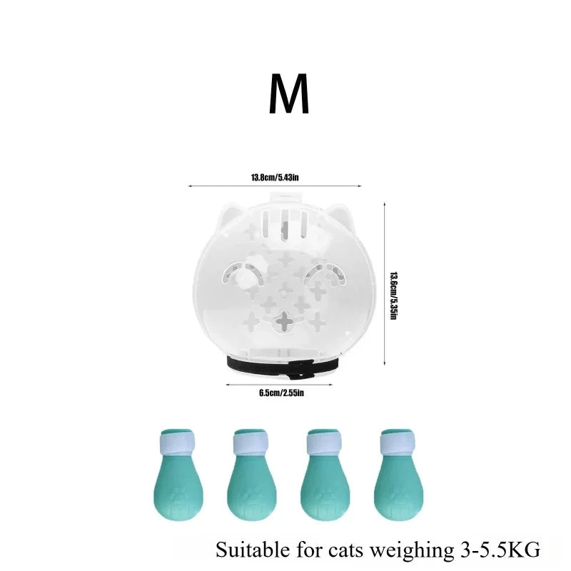 KittyNook Cat Co. Calm Cat Transparent Protective Visor, size M (3-5.5kg), 4 blue-green caps—perfect for stress-free care.