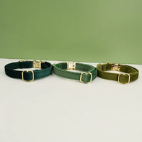 Thumbnail for Three Velvet Cat Collars by KittyNook Cat Co., luxuriously soft, shown on white with a green background.