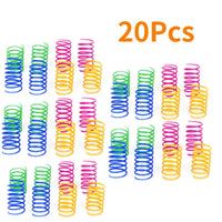 Thumbnail for KittyNook Cat Co. Colorful Spiral Spring Cat Toy Pack: 20pcs in green, pink, yellow & blue arranged in rows.