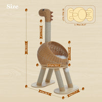 Thumbnail for KittyNook Cat Co. Dinosaur Cat Tree Tower with rattan condo, labeled sizes, and sturdy scratcher legs on wood backdrop.