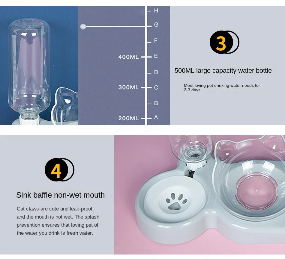 Close-up of KittyNook Cat Co. Automatic Water Renewal Cat Bowl, 500ml, non-wet mouth, filter, paw print design.