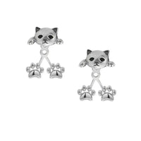 Thumbnail for KittyNook Cat Co. Vintage Silver Cat Back-Hanging Earrings—stylish stud earrings with dangling paws for cat lovers.