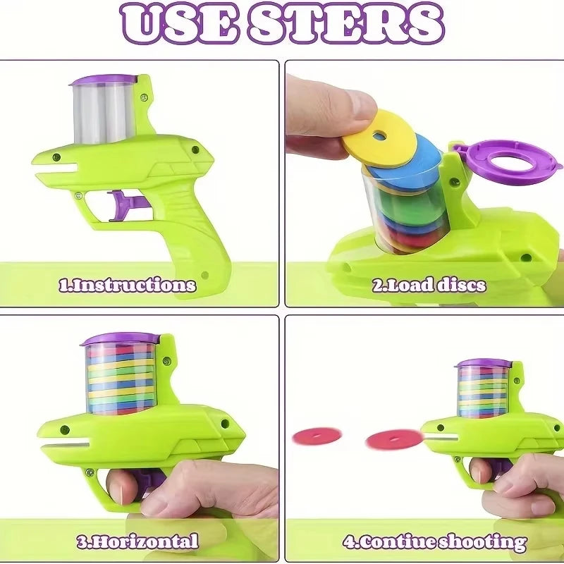Four-step guide to using the Turnip Launcher Interactive Cat Toy by KittyNook, with each foam disc play step labeled.