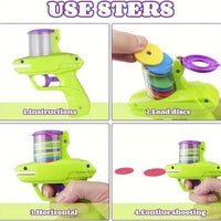 Thumbnail for Four-step guide to using the Turnip Launcher Interactive Cat Toy by KittyNook, with each foam disc play step labeled.