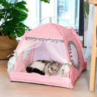 Thumbnail for A white and gray cat lounges indoors in the Serene Petal Semi-Enclosed Cat Tent by KittyNook Cat Co.