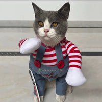 Thumbnail for Dress your cat in KittyNook Cat Co.'s Halloween Cosplay Costumes Kitten Jumpsuits—striped, gray, and white jumpsuit.