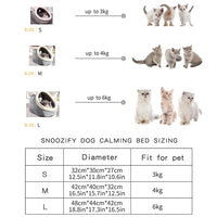 Thumbnail for Sizing chart for KittyNook Cat Co. Cute Comfortable Cat Nest Bed with weight limits and dimensions, shown with cats.