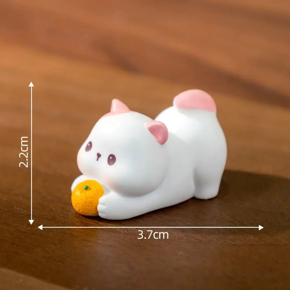 KittyNook Cat Co. Creative Cat Doll Car Ornament: cute resin cat with pink ears, orange ball, 2.2cm x 3.7cm.