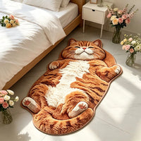 Thumbnail for A Cute Cat Shaped Rug – Soft Plush Cartoon Floor Mat resembling a fluffy orange tabby sleeping on its back.