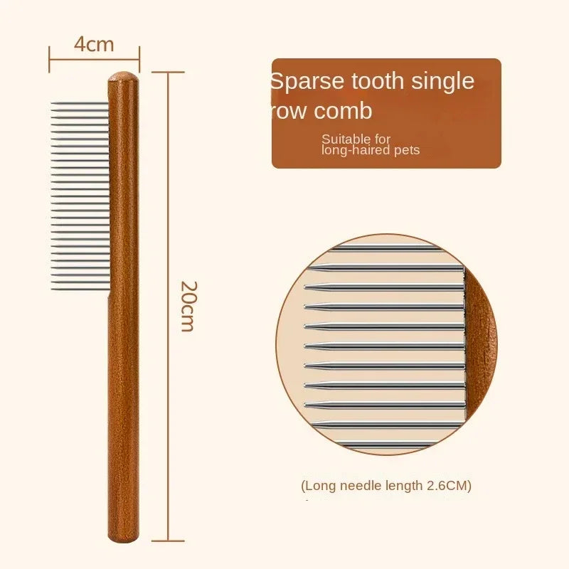 KittyNook Cat Co. Stainless Steel Cat Comb Pro: wooden handle, sparse teeth, 20x4cm—perfect for cat grooming.