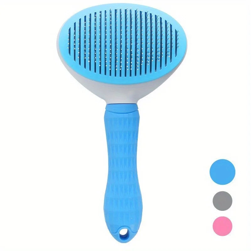 KittyNook Cat Co. Pet Grooming Brush: self-cleaning, reduces shedding; colors—blue, gray, pink.