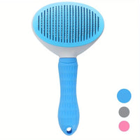 Thumbnail for KittyNook Cat Co. Pet Grooming Brush: self-cleaning, reduces shedding; colors—blue, gray, pink.