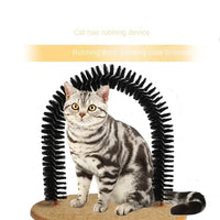 Thumbnail for Gray tabby cat enjoys the KittyNook Cat Co. 3-in-1 Self-Grooming Arch Toy with scratching pad for easy fur removal.