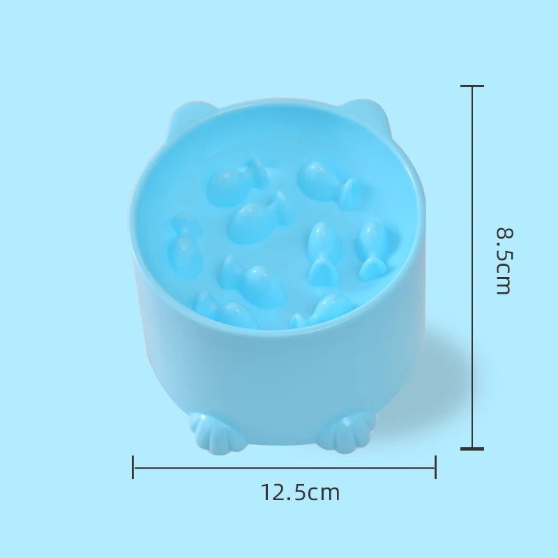 KittyNook Cat Co. Elevated Anti-Choke Slow Feeder Bowl, light blue, 8.5cm tall, 12.5cm wide, ridges & feet.