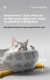 Thumbnail for A cat sleeps on the 12cm high Ice Silk Cat Nest by KittyNook Cat Co., showing spine support and a gray/white design.
