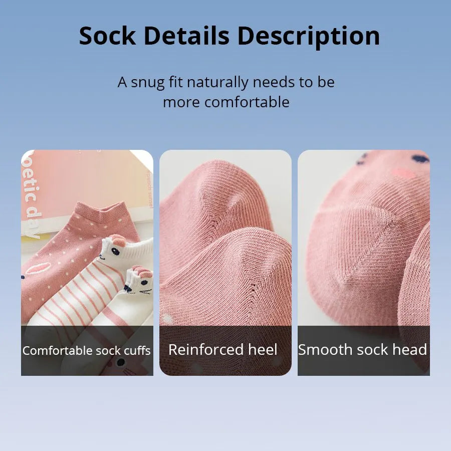 Three close-ups show KittyNook Cat Co.'s Sweet Kitty Pink Short Tube Socks with comfy cuffs, heel, and smooth toe seam.