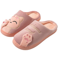 Thumbnail for KittyNook Cat Co. Happy Pawprints Lucky Cat Slippers: cozy pink house slippers with 3D paws and 