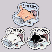 Thumbnail for Three cartoon cats on laptops with coffee, 