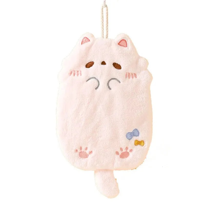 KittyNook Cat Co. Cute Cat Hanging Towel—ideal cat lover gift or cute kitchen accessory with paw prints and bows.