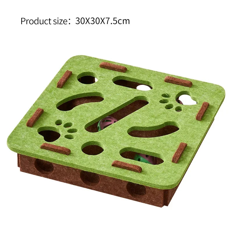 KittyNook Cat Co. Interactive Felt Cat Maze Puzzle Box, green, 30x30x7.5cm, fun enrichment toy for cats inside.