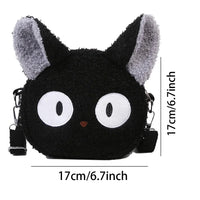 Thumbnail for KittyNook Cat Co. Neko Soft Cat Shoulder Bag—plush black face, big eyes, gray ears, 17x17cm anime kawaii bag.