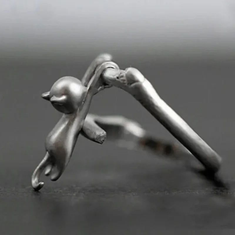 KittyNook Cat Co.'s Sterling Silver Cat Branch Ring has a playful cat design; this adjustable ring is hypoallergenic.