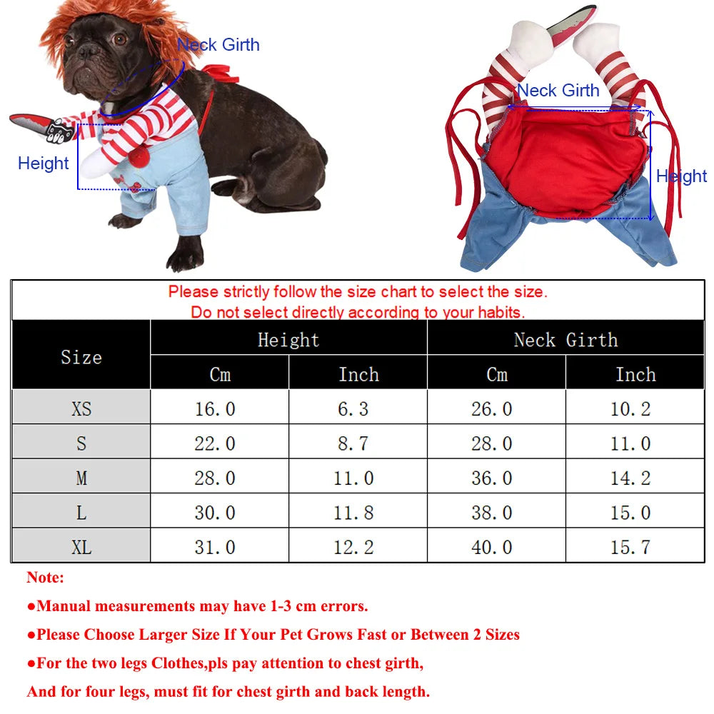 KittyNook Cat Co. Halloween Cosplay Costumes Kitten Jumpsuits; size chart with neck girth, height in cm/inches.