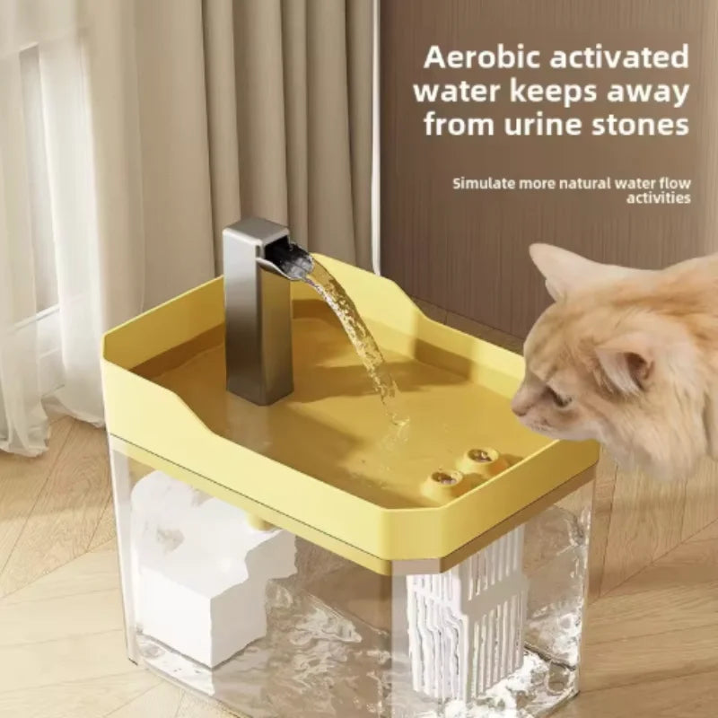 A cat drinks from the KittyNook Cat Co. Transparent Cat Water Fountain with Auto Filter for fresh hydration.