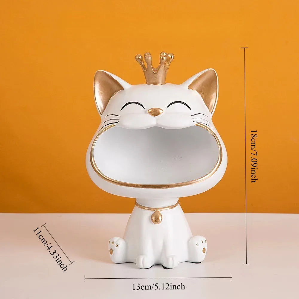 KittyNook Cat Co. Creative Cat Key Box: White crowned cat with gold accents—stylish feline organization.