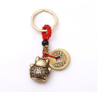 Thumbnail for KittyNook Cat Co.'s Lucky Paws Fortune Cat Keychain—cat charm, coin & red string for cute, organized keys.