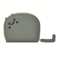 Thumbnail for KittyNook Cat Co. Cute Multi-Card Cat Purse—gray wallet with ears, tail pull, gold zipper, and soft PU leather.