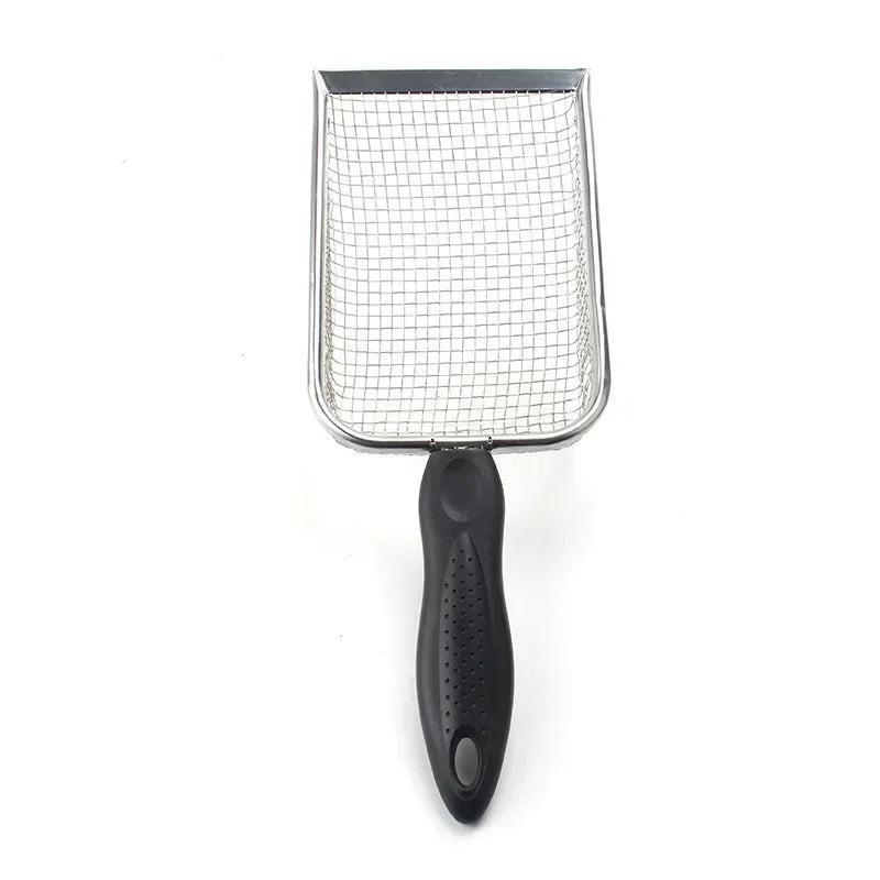 KittyNook Cat Co. Premium Metal Cat Litter Scoop with Long Handle, perfect for easy cleaning, on a white background.