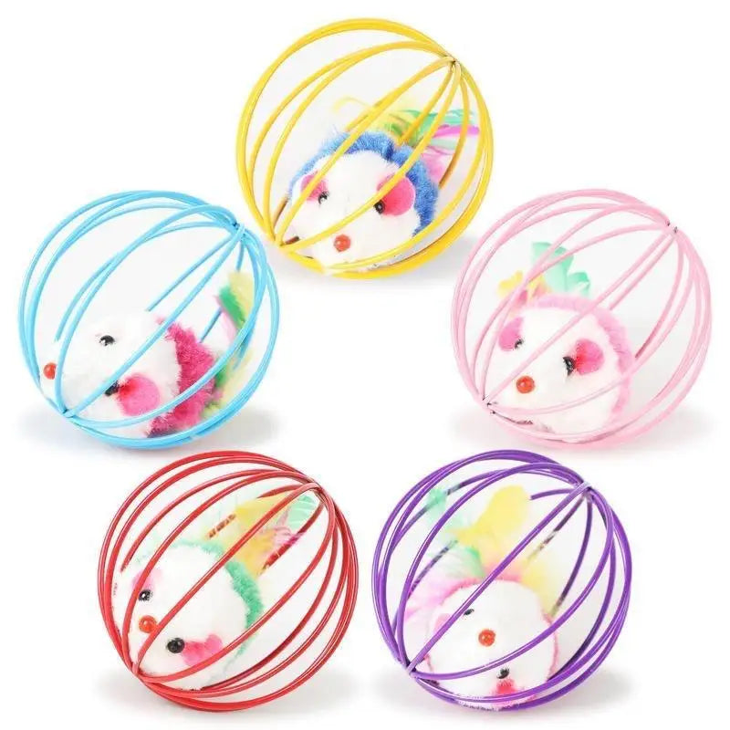 The Interactive Sand-Chase Mouse Cat Toy by KittyNook Cat Co. stimulates your cat’s hunting instincts with colorful wire balls.