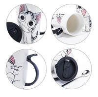 Thumbnail for KittyNook Cat Co. Large 600ml Funny Kitty Gift Mug—cartoon cat, black handle, lid, and metal spoon included.