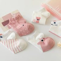 Thumbnail for Five pairs of KittyNook Cat Co. Sweet Kitty Pink Short Tube Socks in white and pink, with cute accessories displayed.