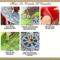 Thumbnail for Five-step guide for making DIY Cat Sparkle Mosaic Drink Coasters (6‑Pack) by KittyNook Cat Co., with images and simple steps.