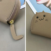 Thumbnail for KittyNook Cat Co. Cute Multi-Card Cat Purse: beige, cartoon design with ears, tail zipper, and PU leather.