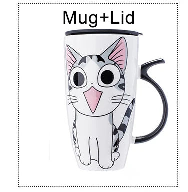 KittyNook Cat Co. Large 600ml Funny Kitty Gift Mug—white travel mug with cartoon cat & black handle, perfect cat gift!.