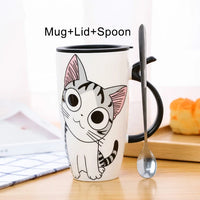 Thumbnail for KittyNook Cat Co. Large 600ml Funny Kitty Gift Mug—cute cartoon cat, black lid, and spoon; perfect cat lover gift.