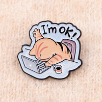 Thumbnail for Cat at Work Enamel Brooch Pin by KittyNook Cat Co.—a cute, coffee-loving cat for your office accessories!.
