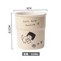 Thumbnail for KittyNook Cat Co. Cute Illustrated Ceramic Cat Mug, cream, 8cm wide, 8.5cm tall, 225ml, says “Cat’s Daily Routine”.