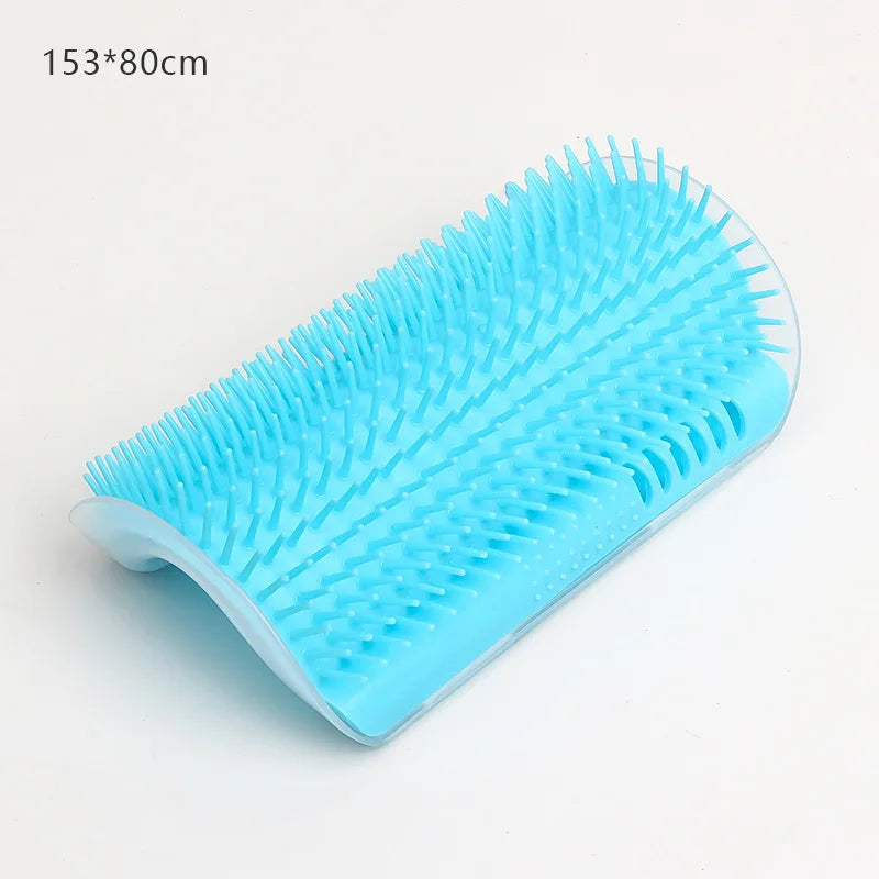 KittyNook Cat Co.'s Ultimate Self-Cleaning Cat Brush, light blue, 153*80 cm, reduces shedding with flexible bristles.