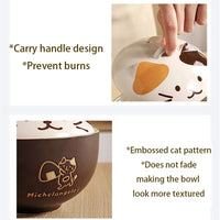 Thumbnail for KittyNook Cat Co.'s Cute Cartoon Cat Soup Bowl has a carry handle lid, embossed pattern, and insulation for safety.