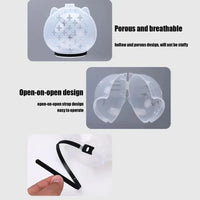 Thumbnail for KittyNook Cat Co.'s Calm Cat Transparent Protective Visor: cat-shaped, porous bracket & adjustable strap, shown in three views.