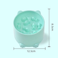 Thumbnail for KittyNook Cat Co. Elevated Anti-Choke Slow Feeder Bowl, light blue with bear ears, 12.5x8.5cm, fish-shaped bumps.