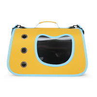 Thumbnail for KittyNook Cat Co. Premium Foldable Small Cat Carrying Bag in yellow & blue with clear window and 3 front vents.