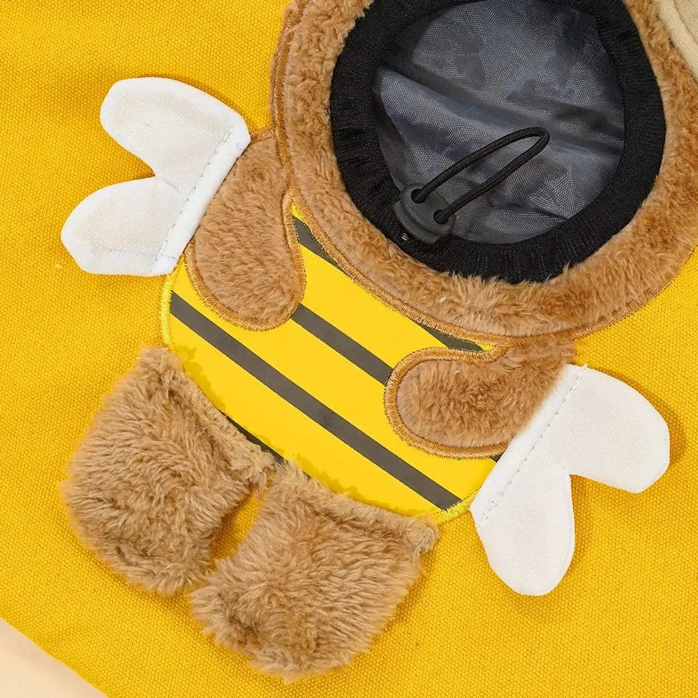 Furry bee costume with wings—adorable for photos in your KittyNook Cat Co. Portable Crossbody Cat Carrier Bag!.